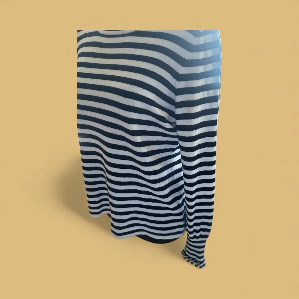 Adrianna Papell Navy and White Striped Long Sleeve Top - Picture 2 of 3